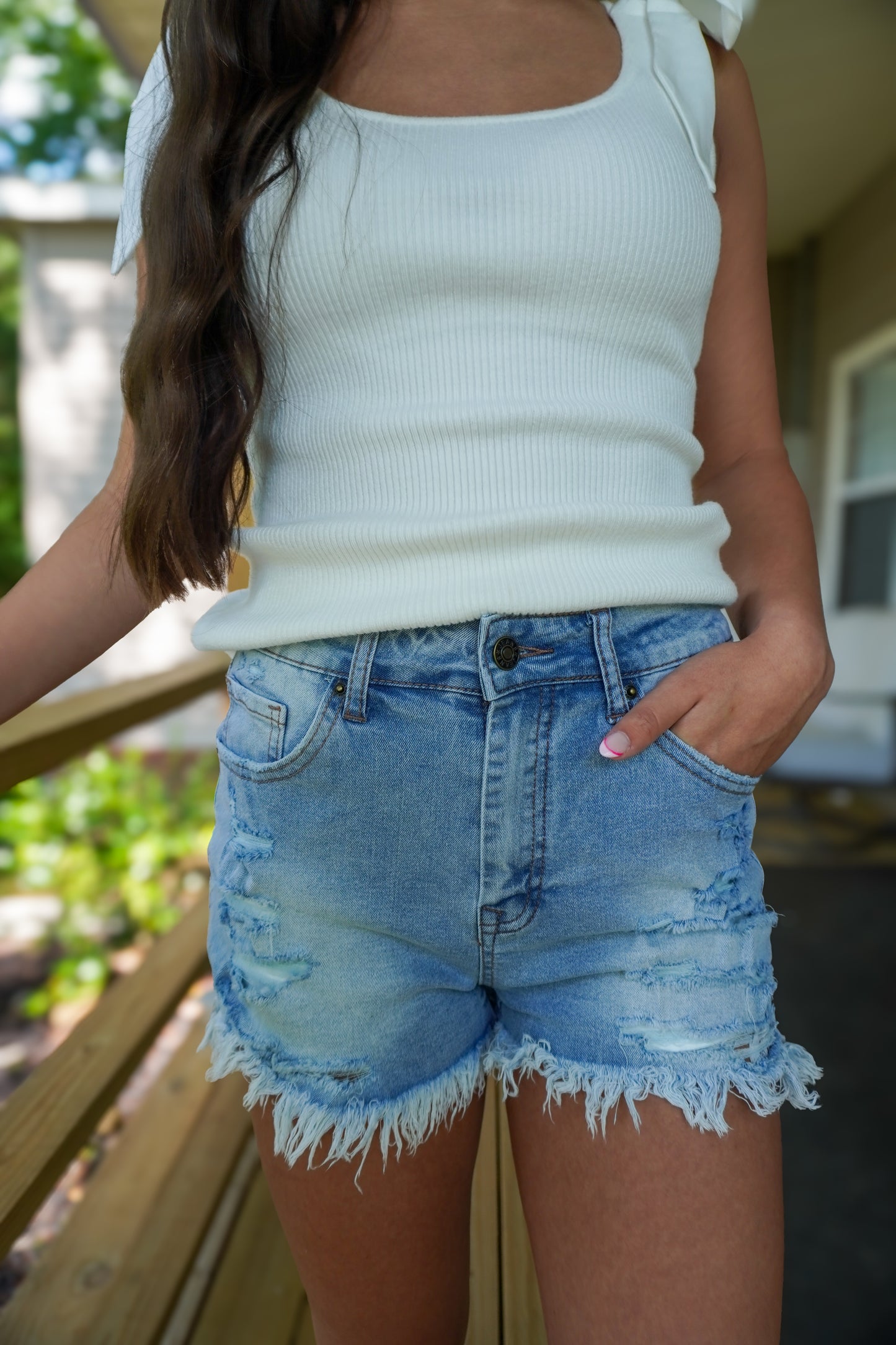 The Go-To Distressed High-Waisted Denim Shorts