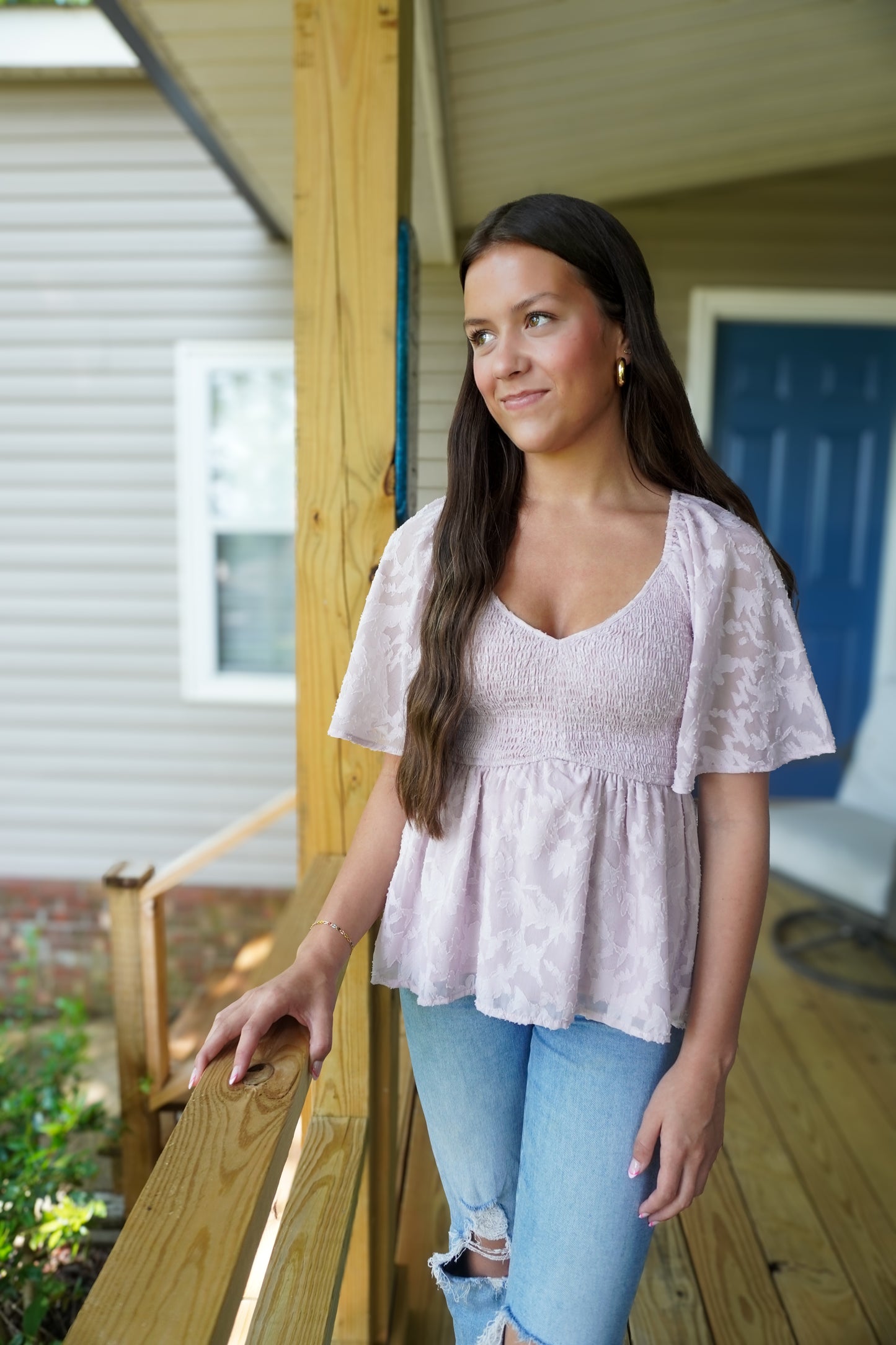 Graceful Bloom Smocked Top