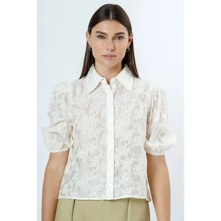The Embroidered Cream Button-Up
