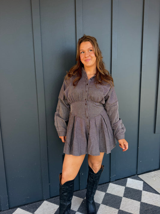 Pinstriped Corset Waist Button-Down Mini Shirt Dress