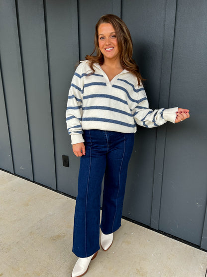 Cream Stripe Polo Sweater