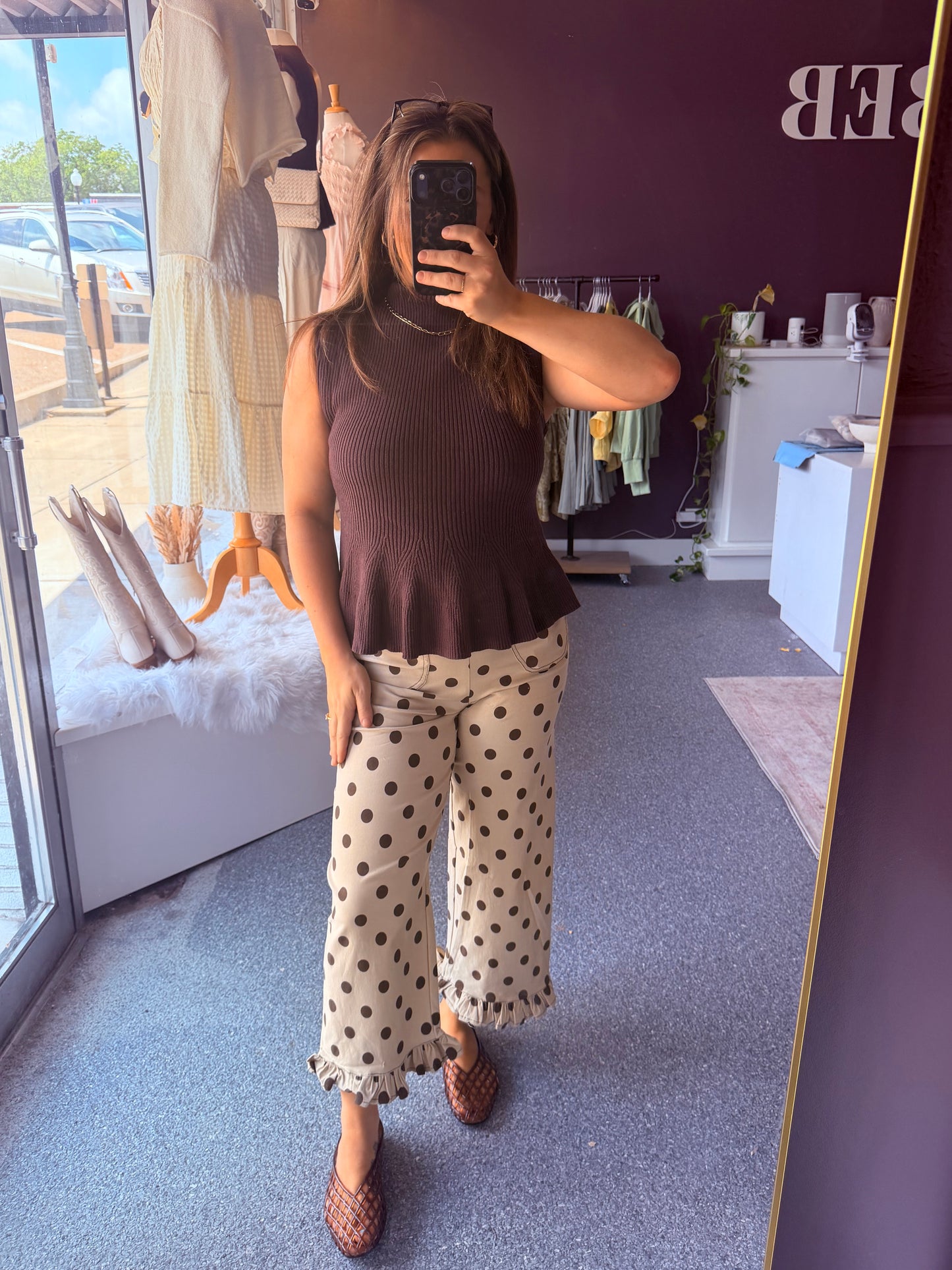 Polka Dot Ruffle Hem Pants