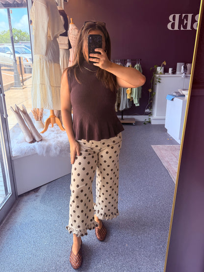Polka Dot Ruffle Hem Pants