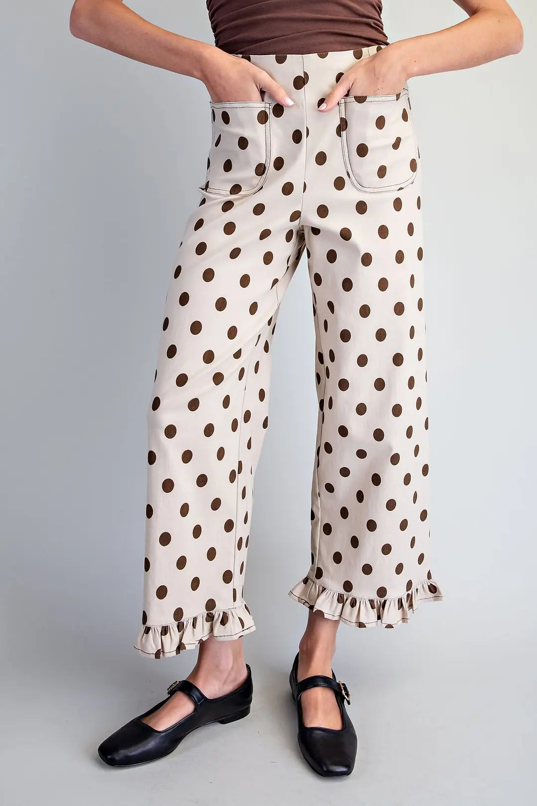 Polka Dot Ruffle Hem Pants