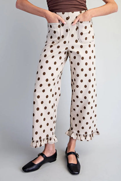 Polka Dot Ruffle Hem Pants