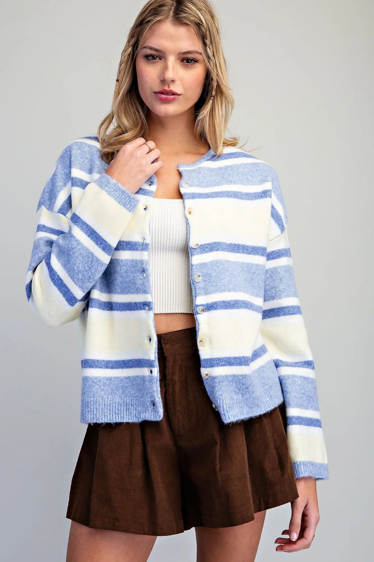 Striped Button Front Cardigan