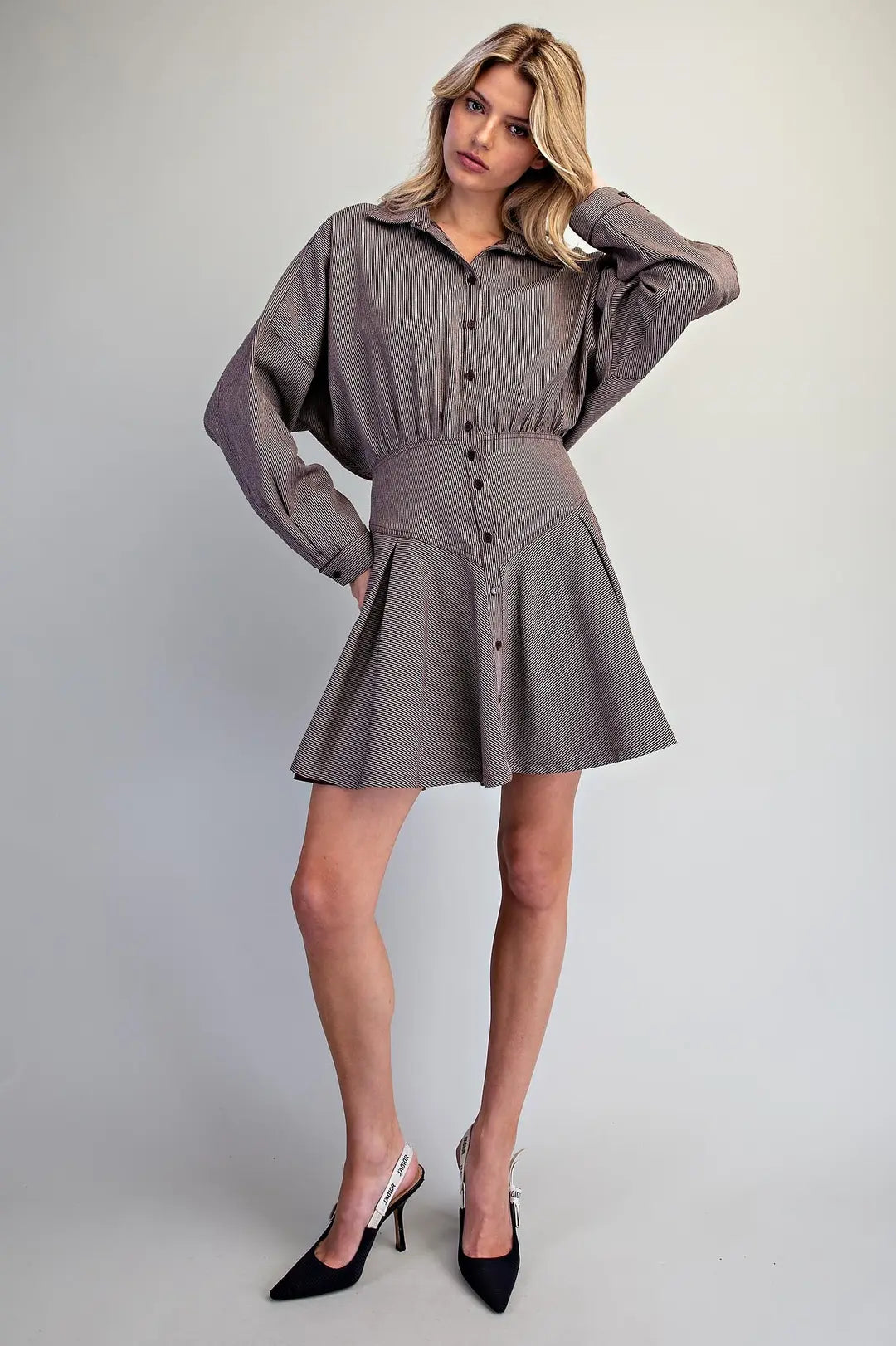 Pinstriped Corset Waist Shirt Dress