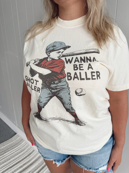 Wanna Be A Baller Ivory Graphic Tee
