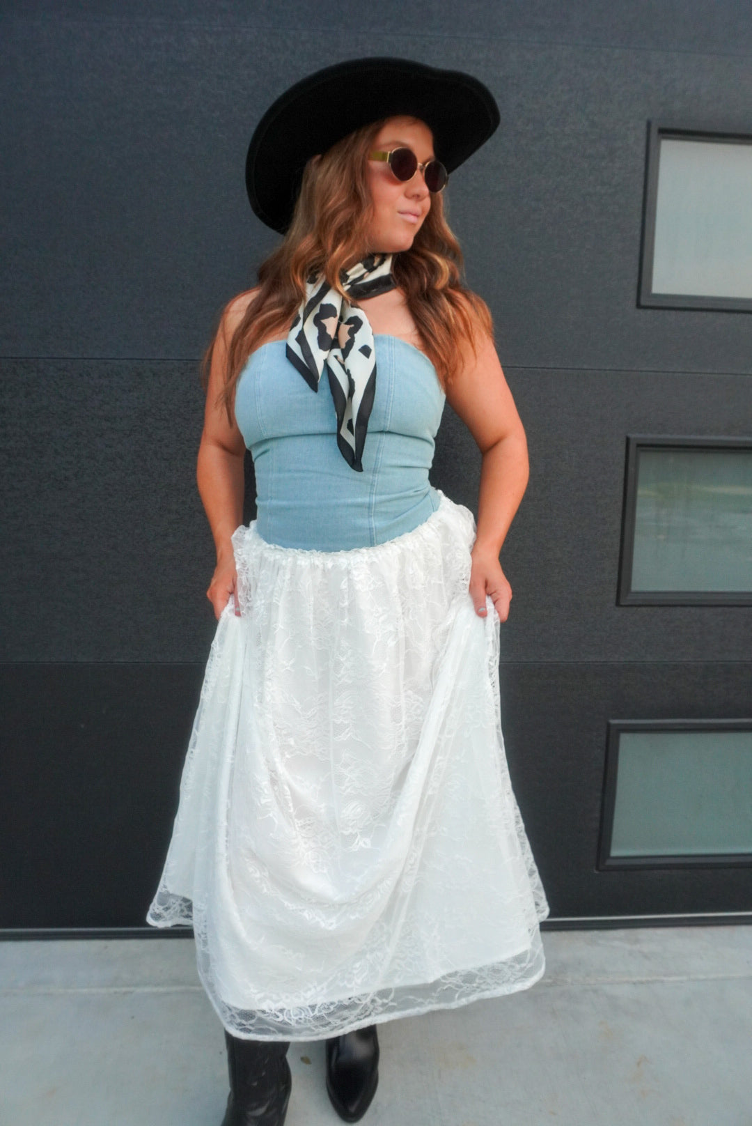 The Willow Denim & Lace Dress