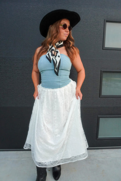 The Willow Denim & Lace Dress