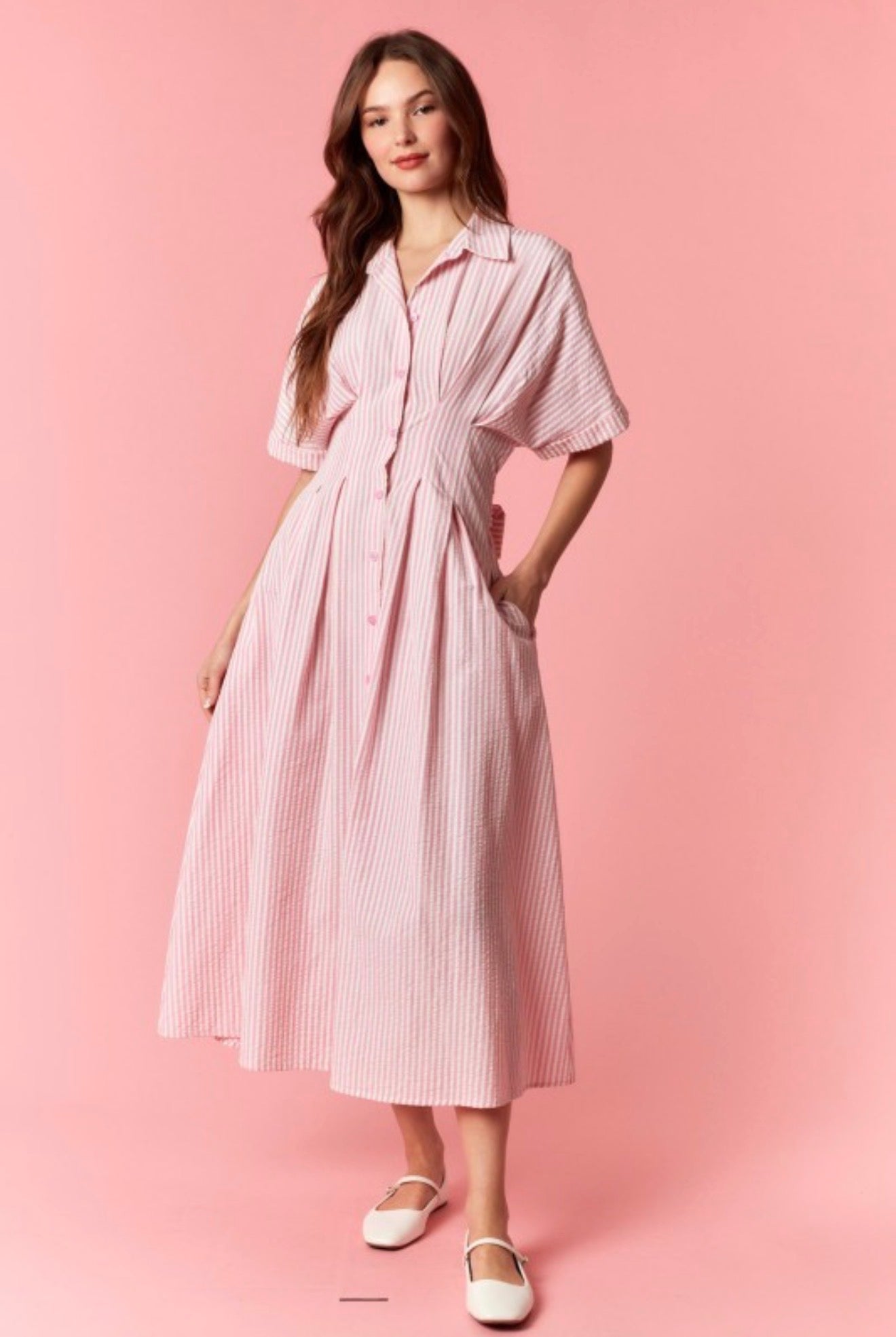 Blush Seersucker Midi Dress