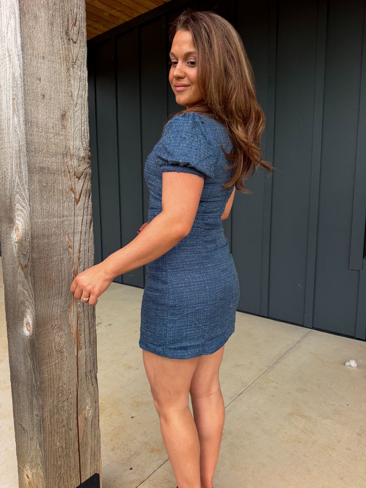 The Navy Tweed Mini Dress