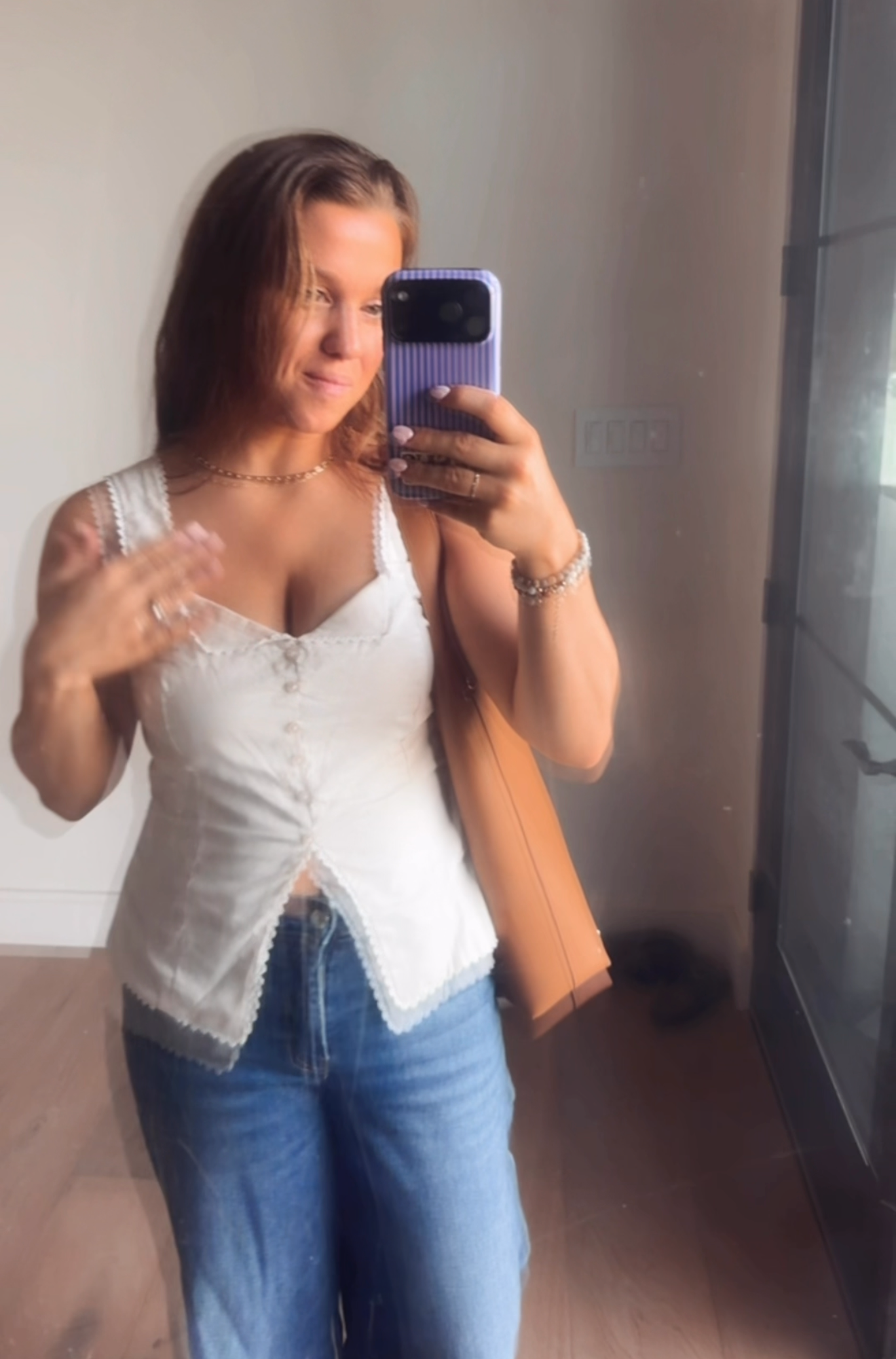 Linen Lady Crochet Trim Tie Top