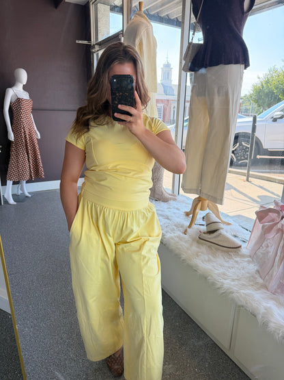 Butter Yellow Mineral Washed Solid Cropped T-Shirt