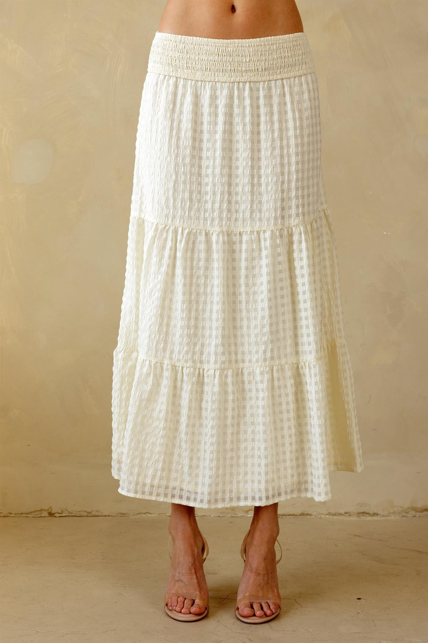Cream Textured Midi Skirt