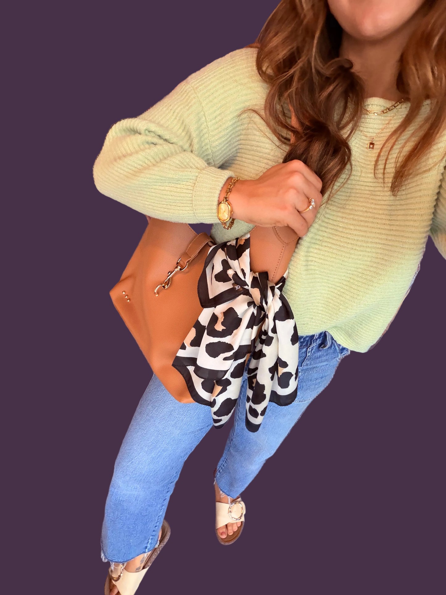 Leopard Print Square Scarf - Cream