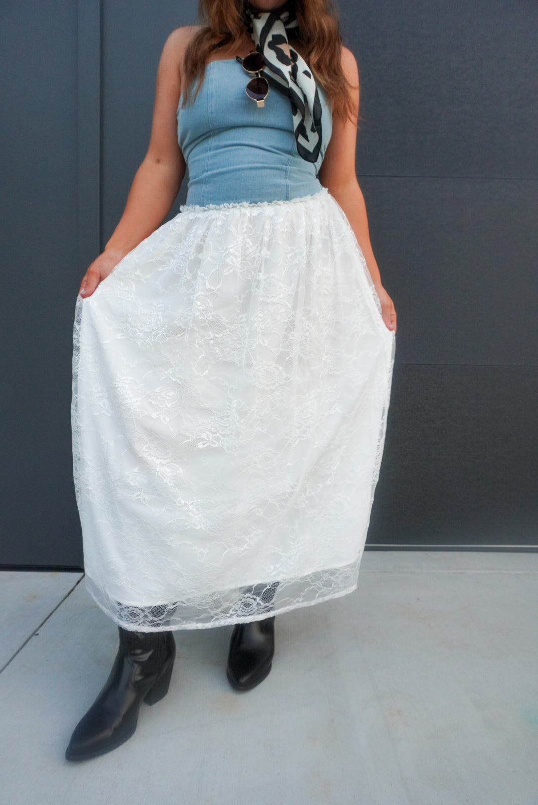 The Willow Denim & Lace Dress