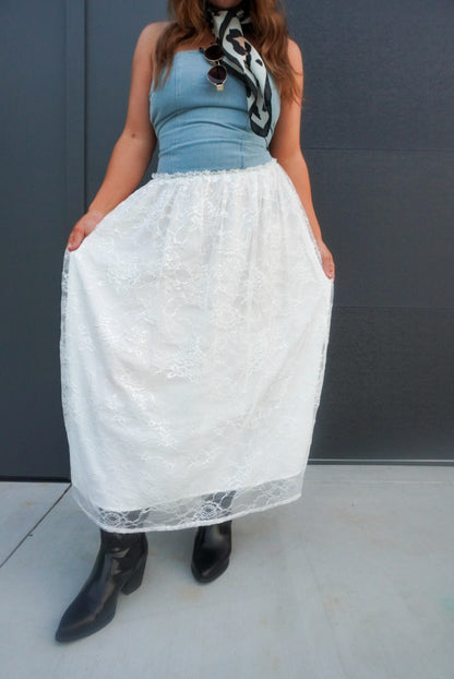 The Willow Denim & Lace Dress