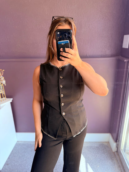 Contrast Whipstitch Trim Button Down Vest