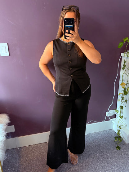Contrast Whipstitch Trim Button Down Vest