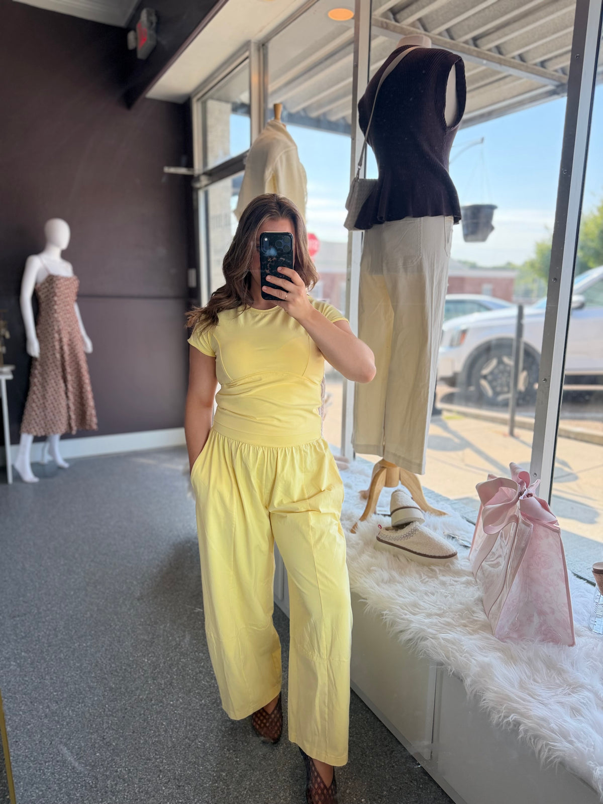 Butter Yellow Mineral Washed Wide Leg Pants