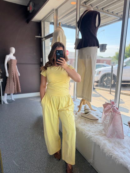 Butter Yellow Mineral Washed Wide Leg Pants
