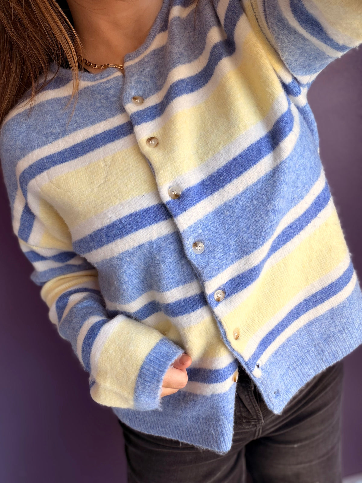 Striped Button Front Cardigan