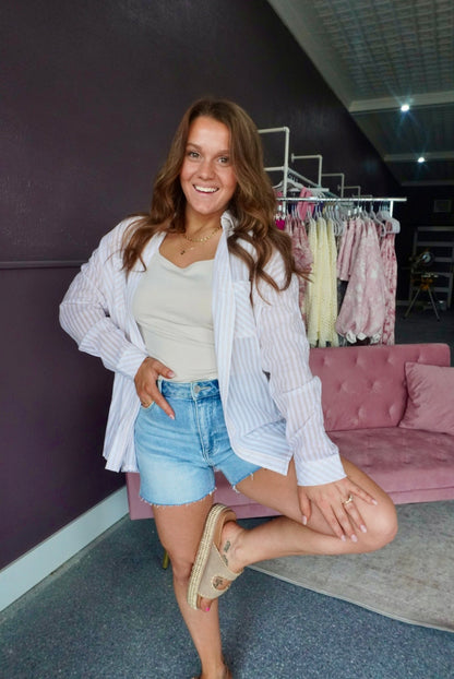 Coastal Latte Stripe Button Up
