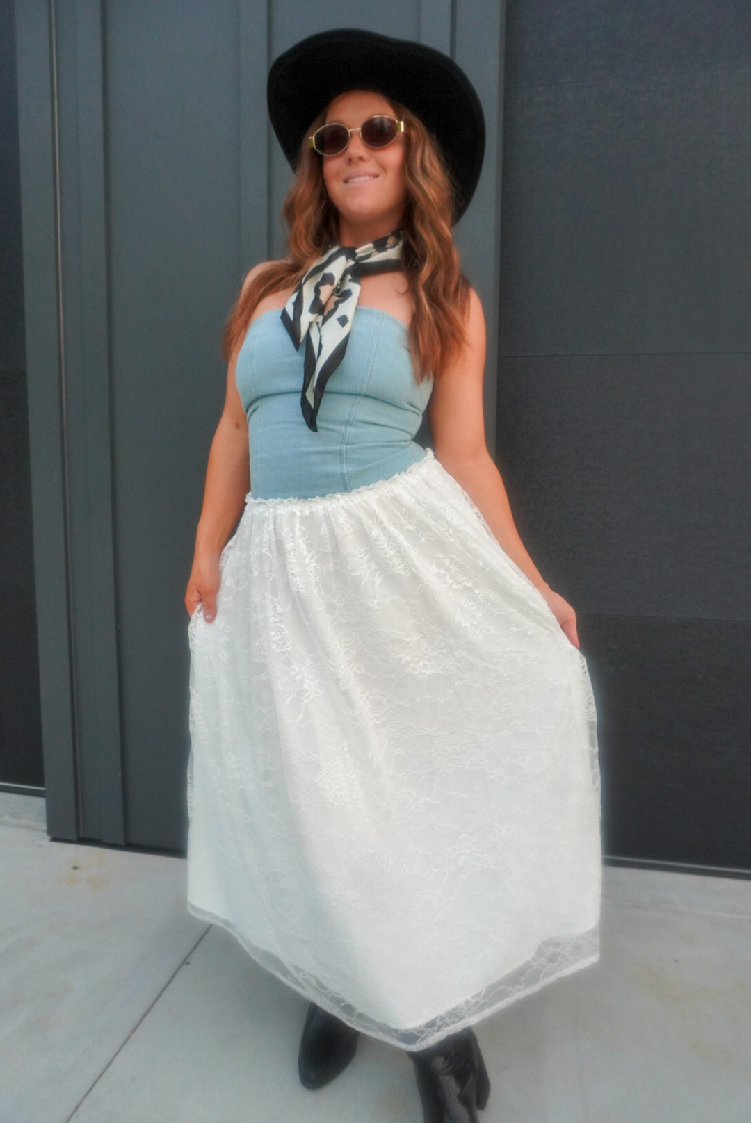 The Willow Denim & Lace Dress