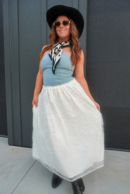 The Willow Denim & Lace Dress