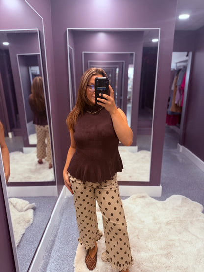 Polka Dot Ruffle Hem Pants