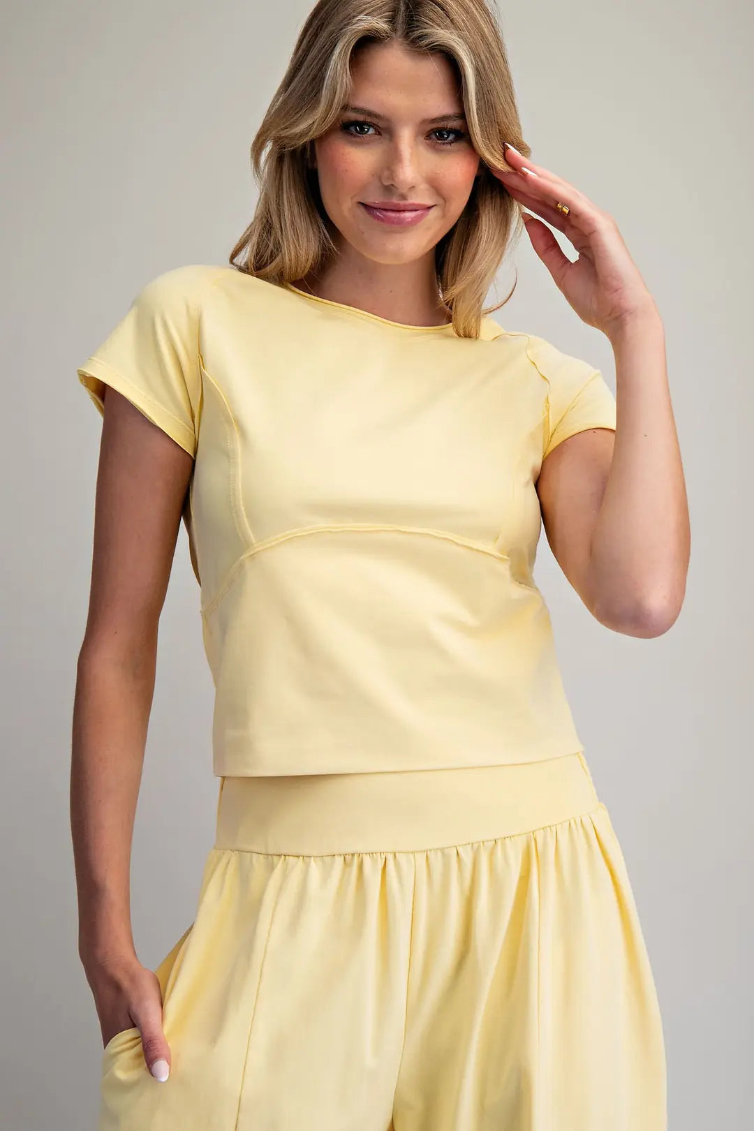Butter Yellow Mineral Washed Solid Cropped T-Shirt