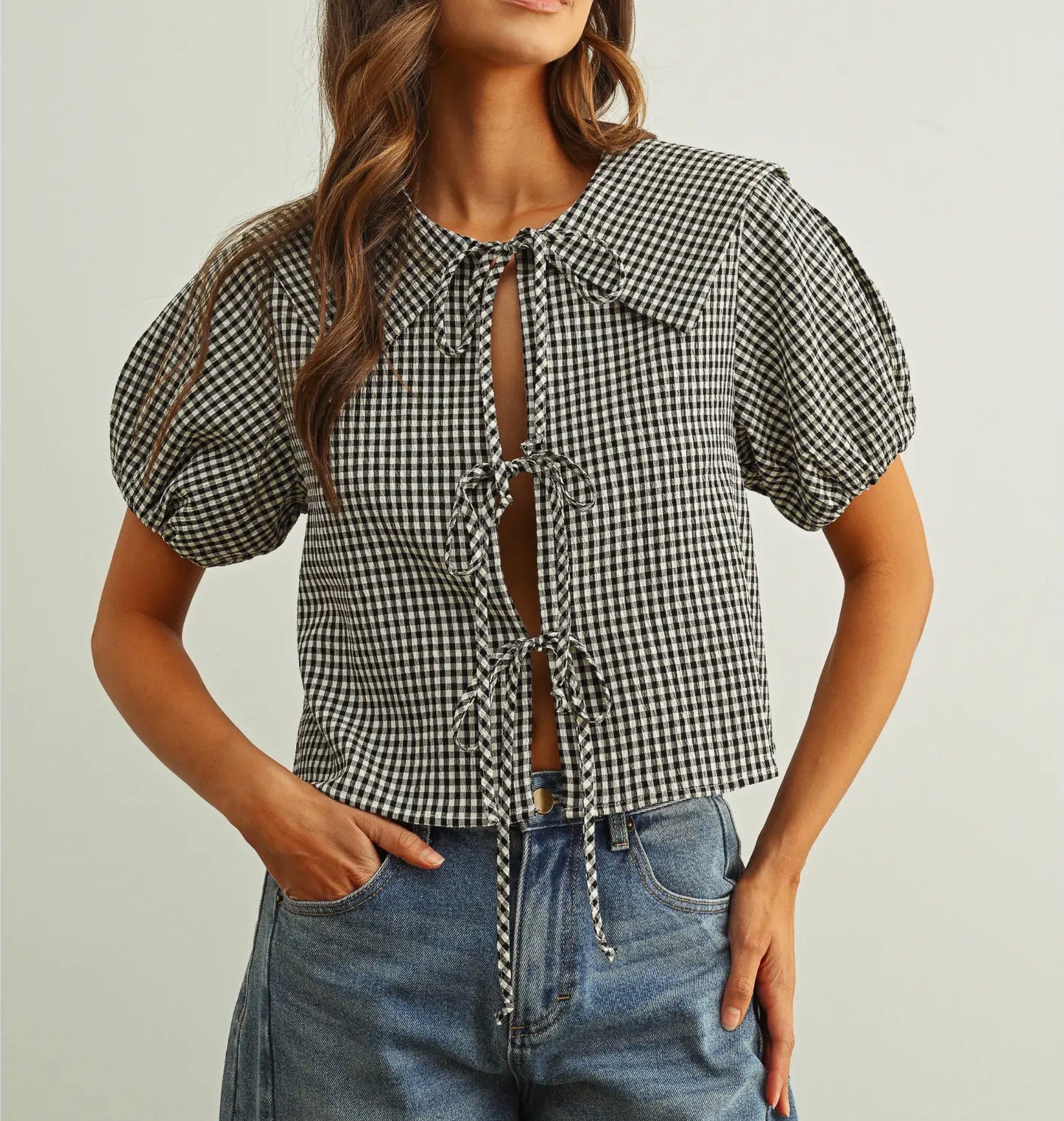 Briar Gingham Tie Front Top
