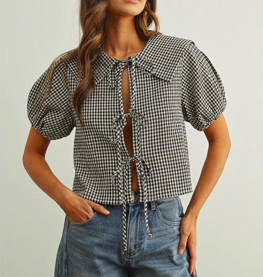 Briar Gingham Tie Front Top