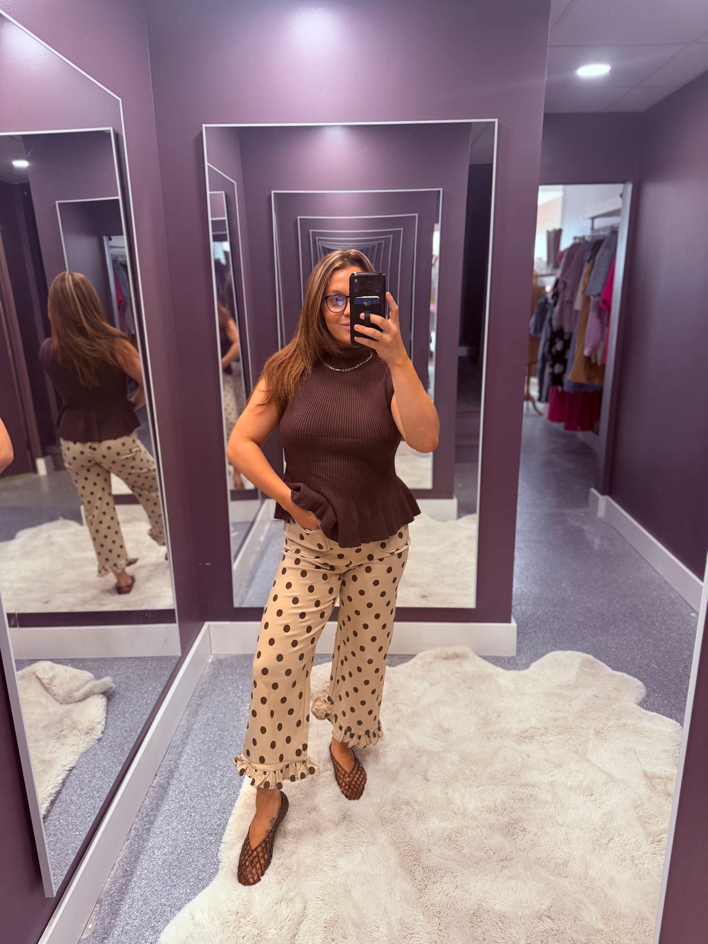 Polka Dot Ruffle Hem Pants