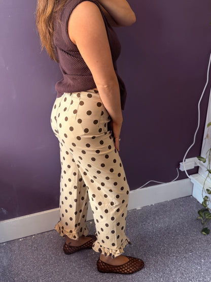 Polka Dot Ruffle Hem Pants