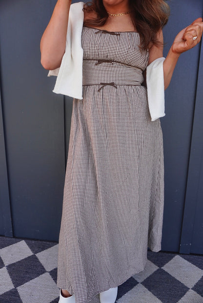 Gingham Bow Detail Midi Dress