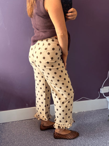 Polka Dot Ruffle Hem Pants