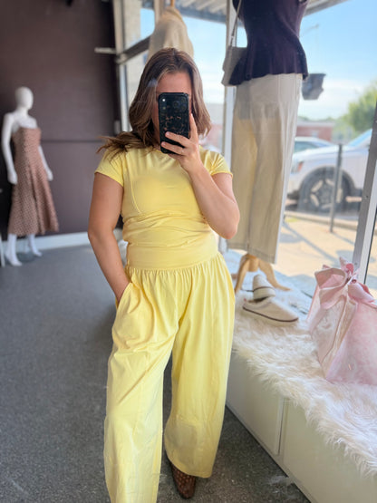 Butter Yellow Mineral Washed Solid Cropped T-Shirt