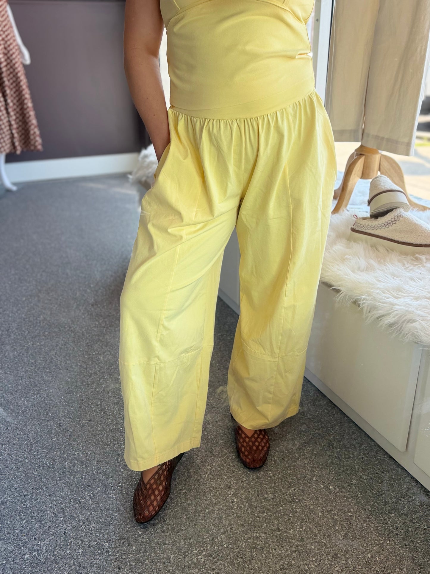 Butter Yellow Mineral Washed Wide Leg Pants