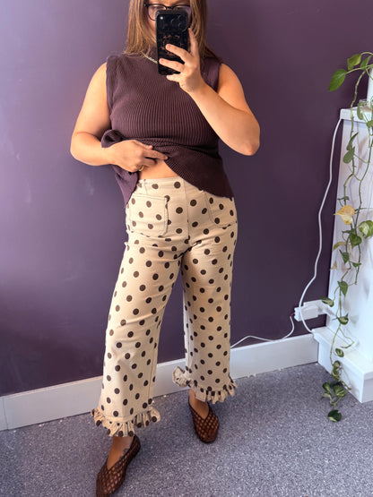 Polka Dot Ruffle Hem Pants