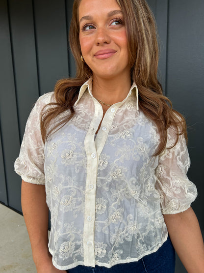 The Embroidered Cream Button-Up