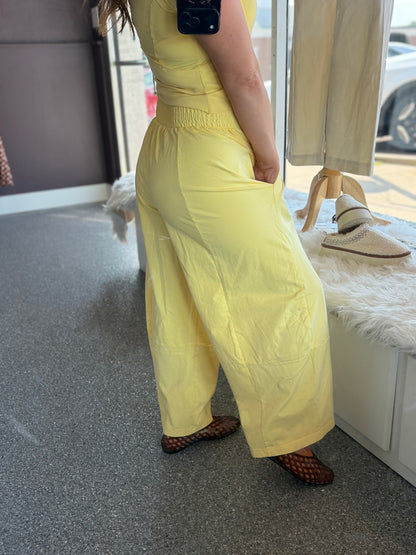 Butter Yellow Mineral Washed Wide Leg Pants