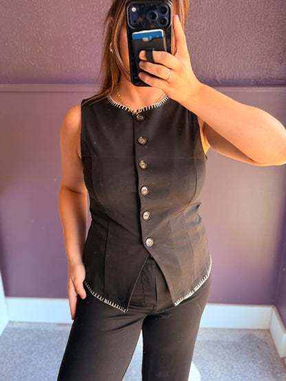 Contrast Whipstitch Trim Button Down Vest