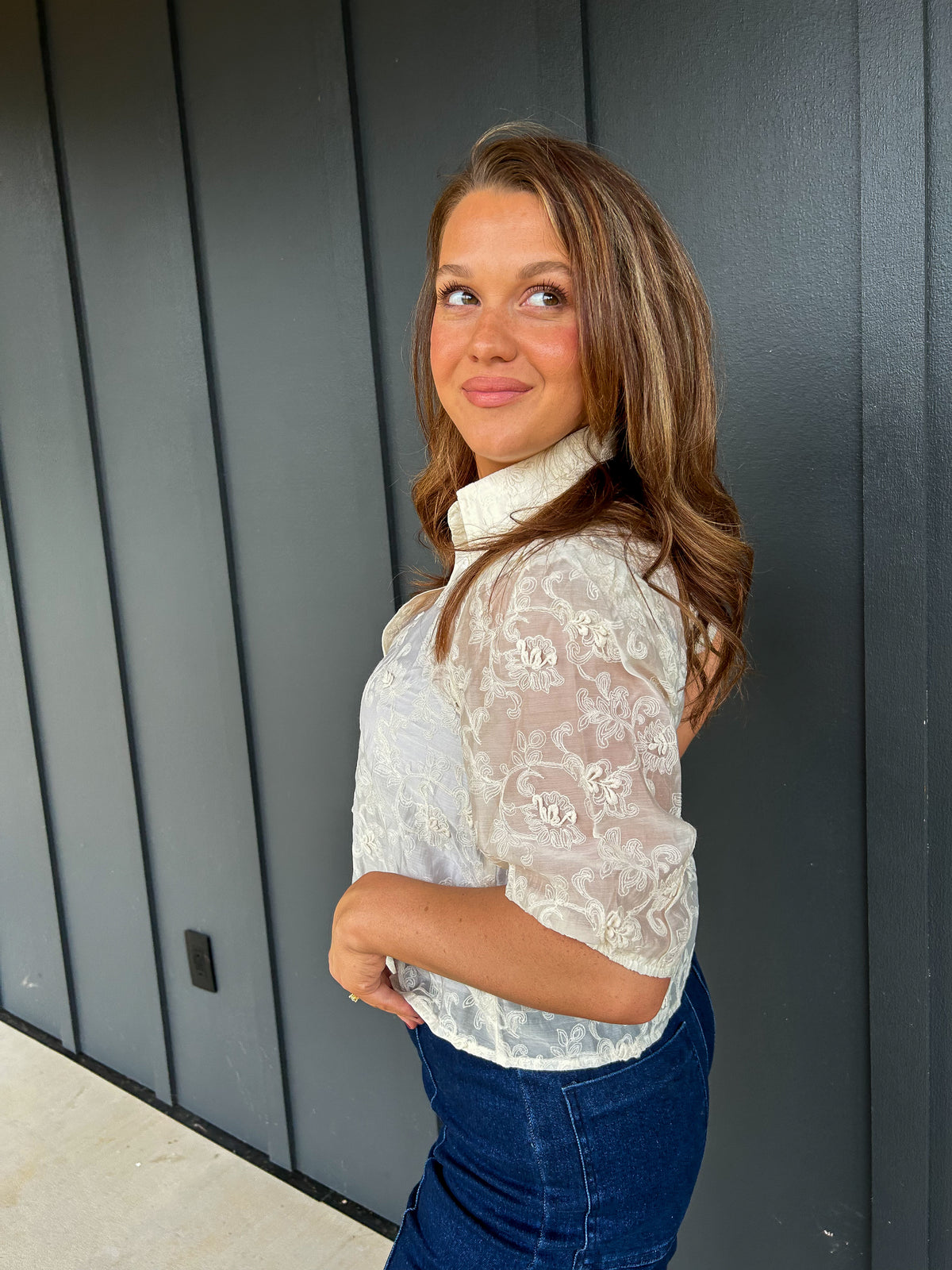 The Embroidered Cream Button-Up