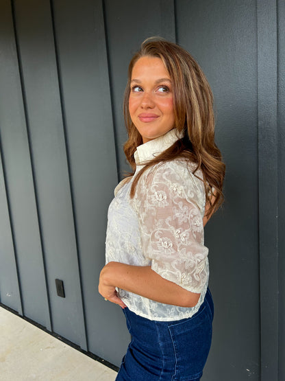 The Embroidered Cream Button-Up