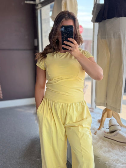 Butter Yellow Mineral Washed Wide Leg Pants