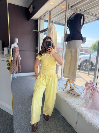Butter Yellow Mineral Washed Wide Leg Pants