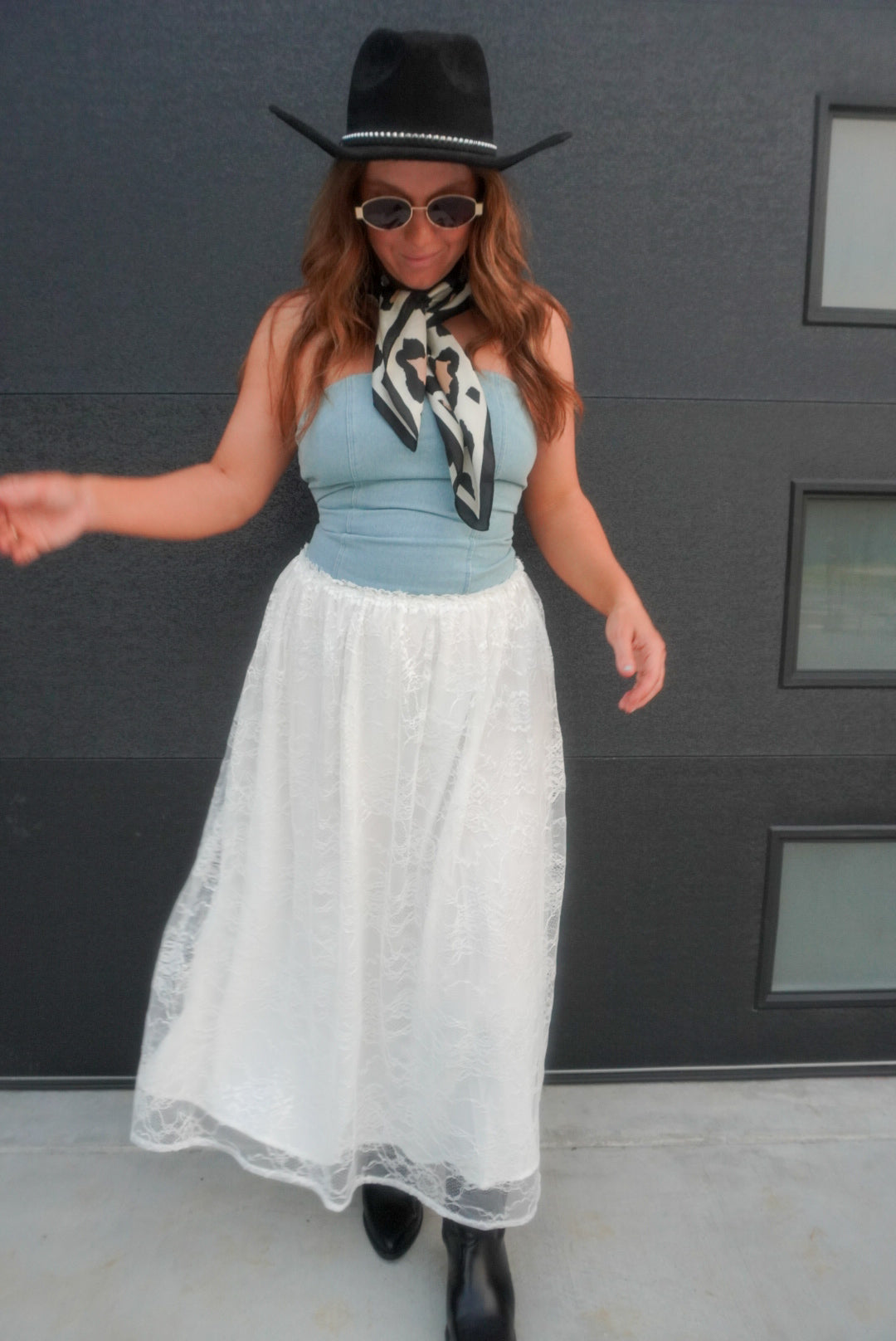 The Willow Denim & Lace Dress