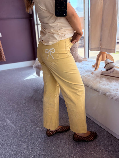 Bow Embroidered Pockets Pants